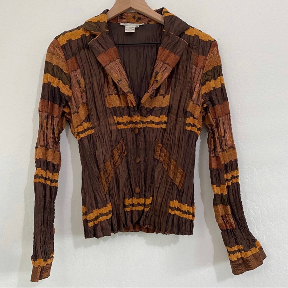 Alberto Makali Women’s M Vintage Metallic Brown Crinkle Button Blazer Jacket